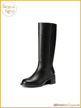 Women's Faux Leather Knee High Platform Block Heel Boots Side Zip